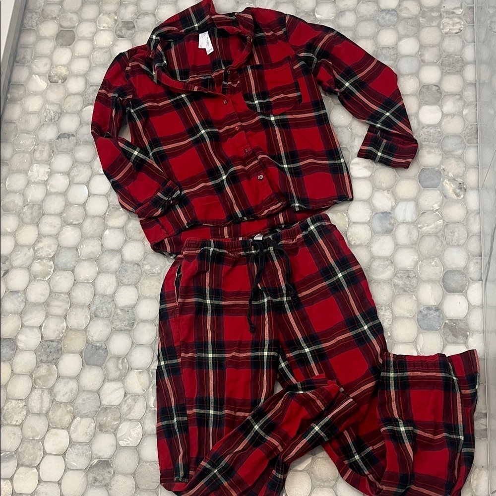 Stars Above Red Plaid Kids Pajama Set